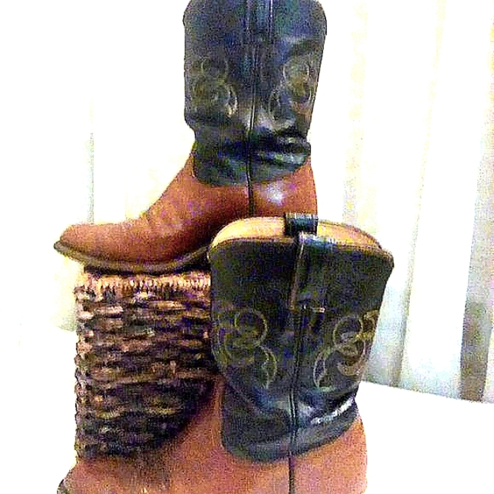 - 2 - Justin Cowboy boots black shaft and brown heel and toe detail…